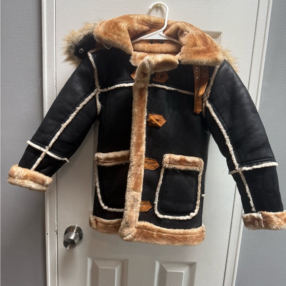 Kids Black and Tan Fur-Lined Coat